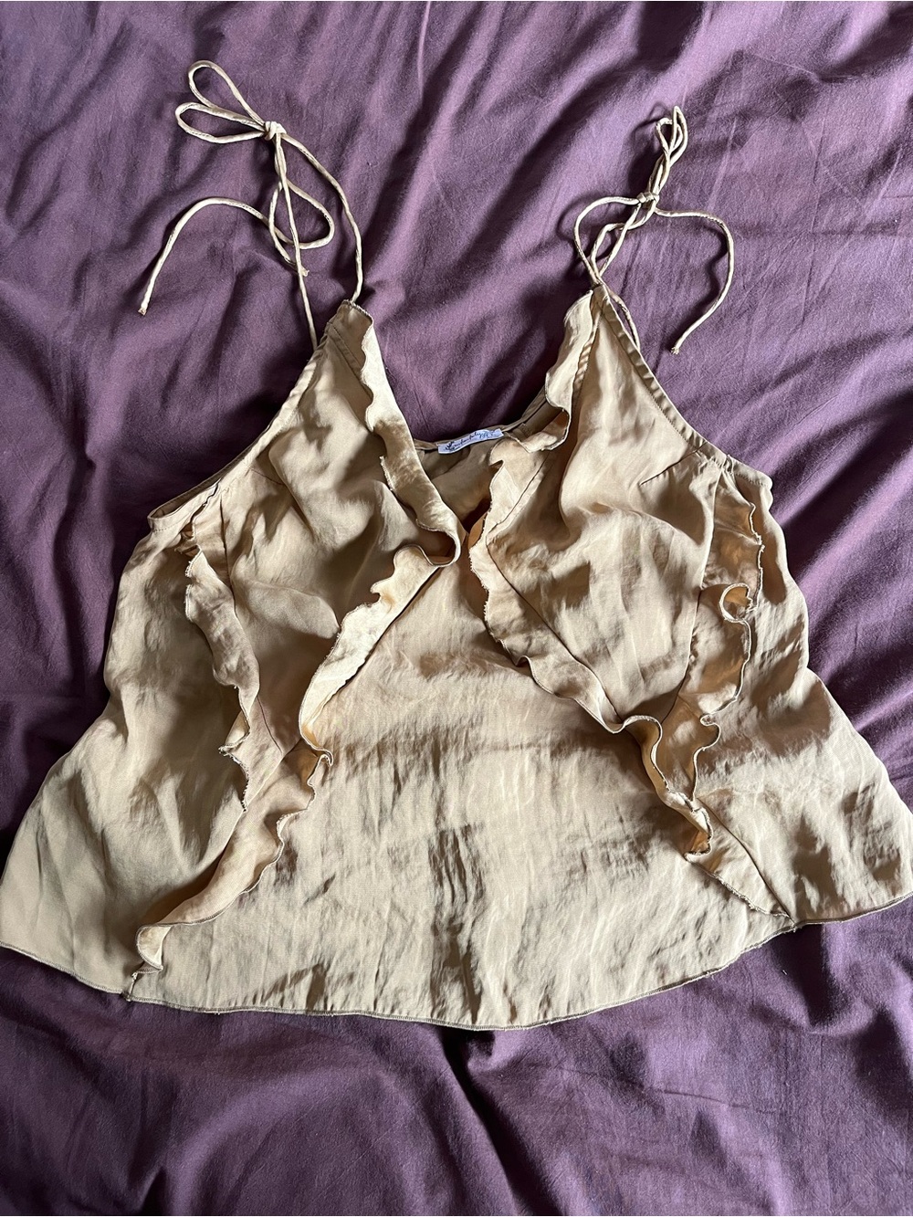 Free people Golden/mustard  Ruffle Tie-Strap Cami Top
